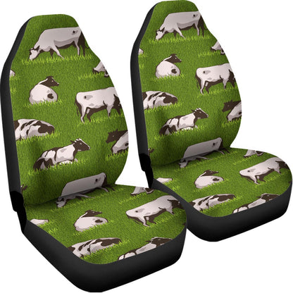 Cow On Green Grass Pattern Print Universal Fit Car Seat Covers