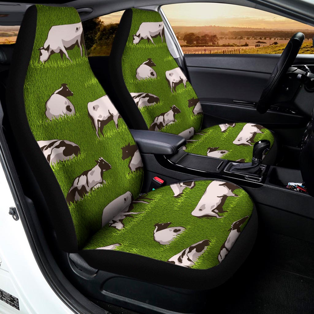 Cow On Green Grass Pattern Print Universal Fit Car Seat Covers