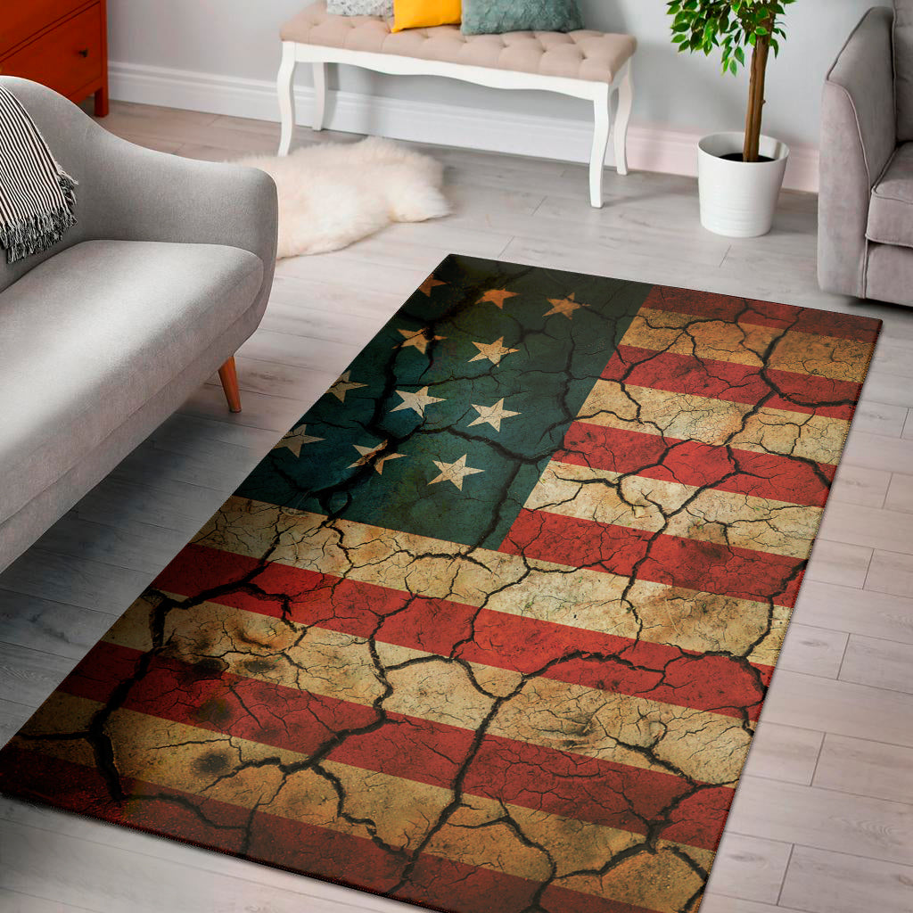 Cracked American Flag Print Area Rug