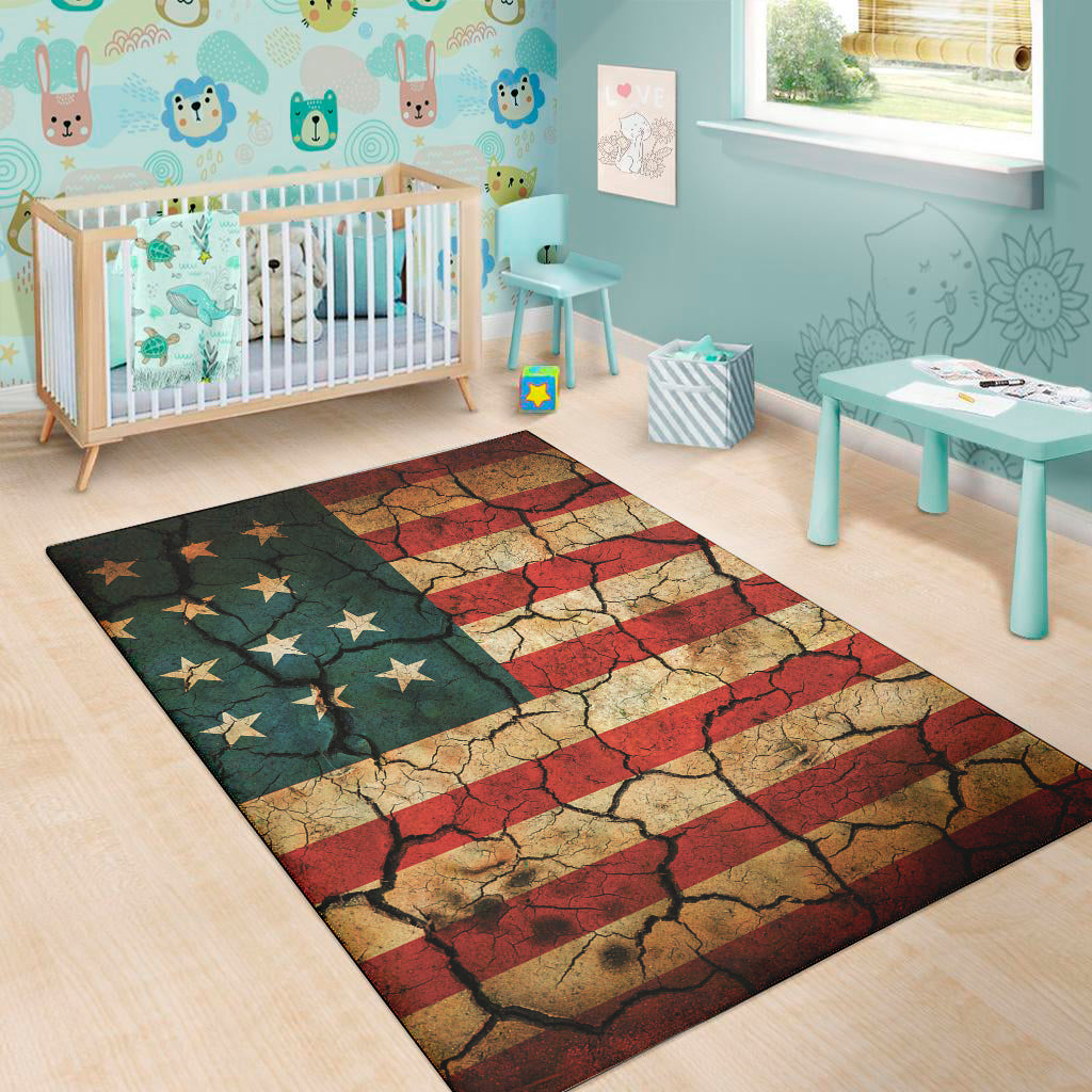 Cracked American Flag Print Area Rug
