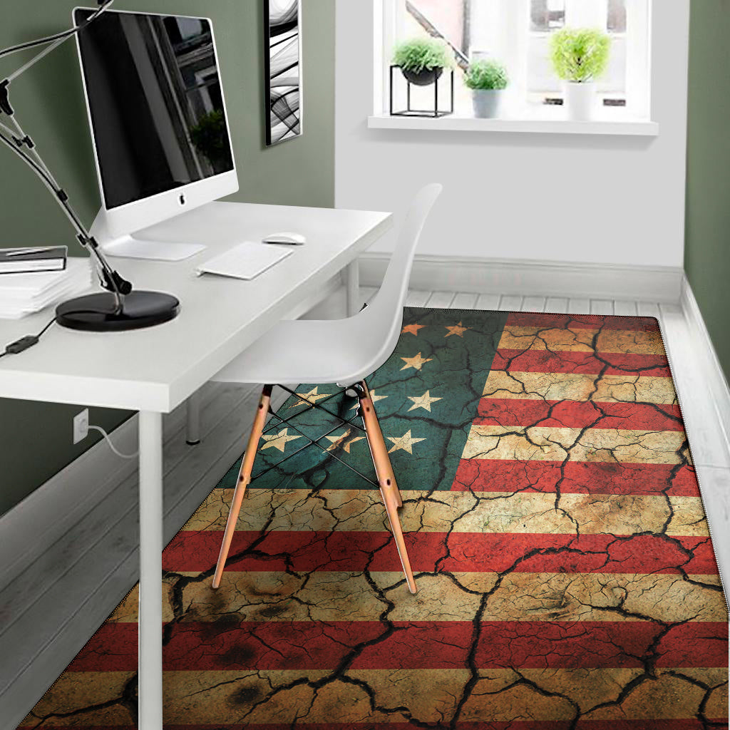 Cracked American Flag Print Area Rug