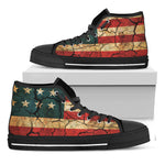 Cracked American Flag Print Black High Top Shoes