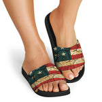 Cracked American Flag Print Black Slide Sandals