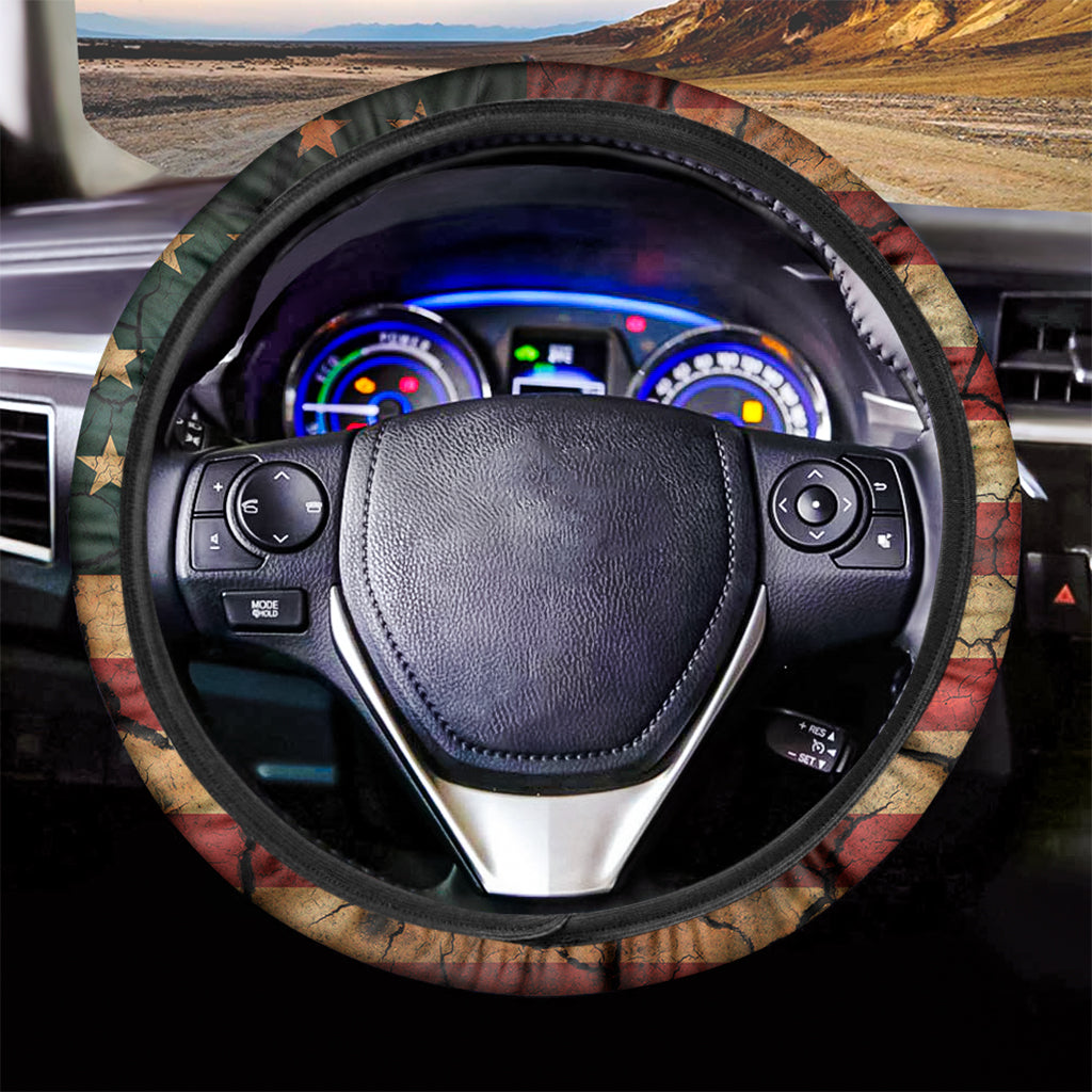 Cracked American Flag Print Car Steering Wheel Cover