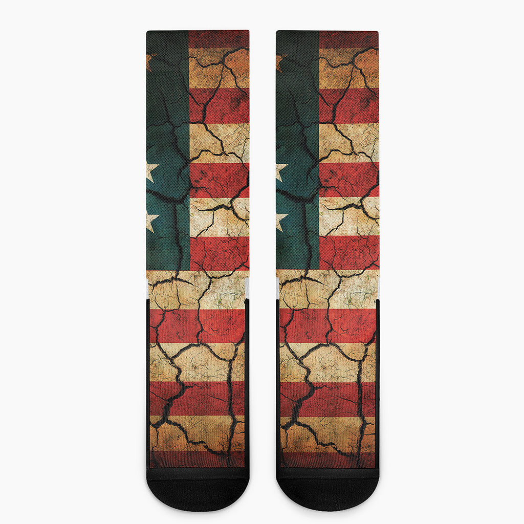 Cracked American Flag Print Crew Socks