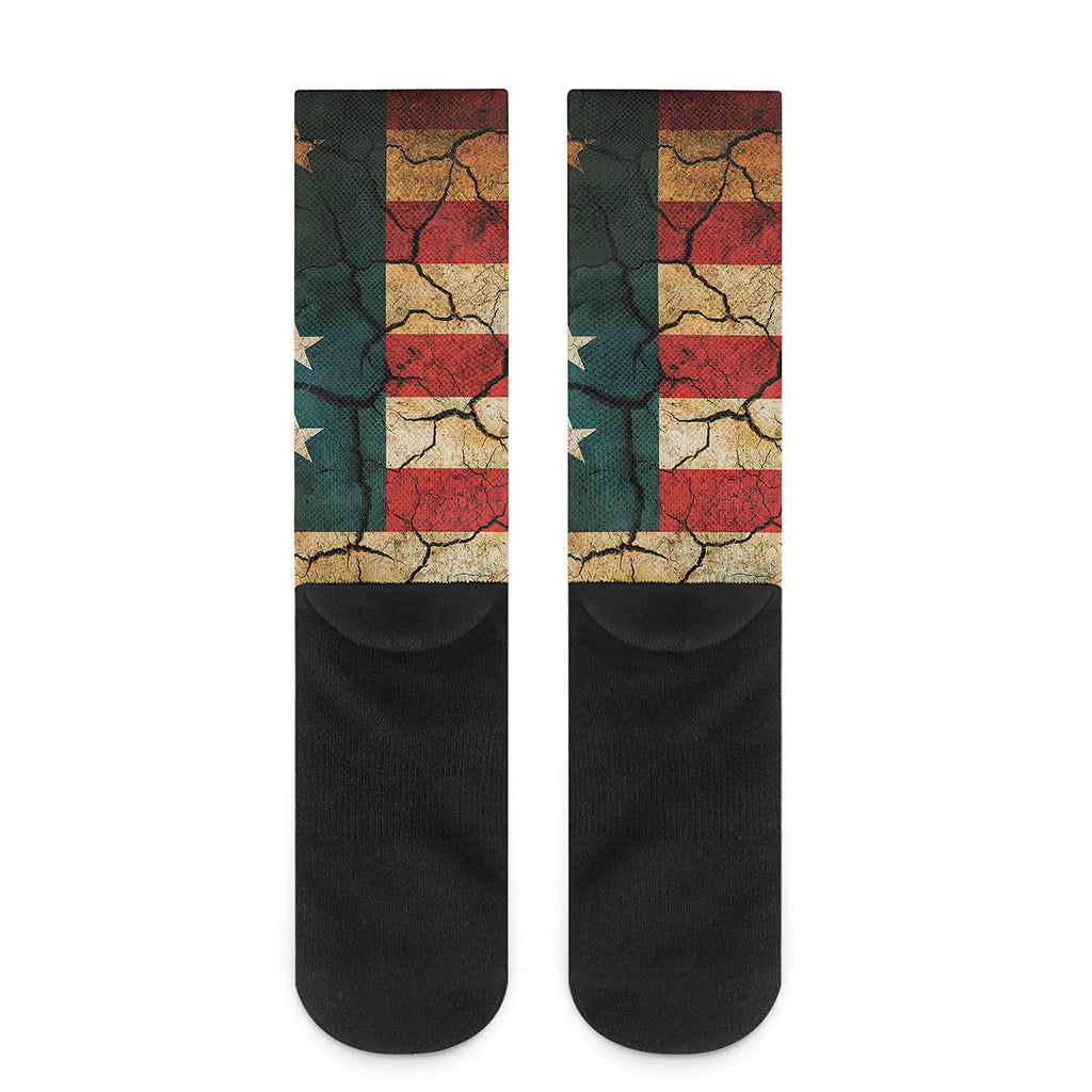 Cracked American Flag Print Crew Socks