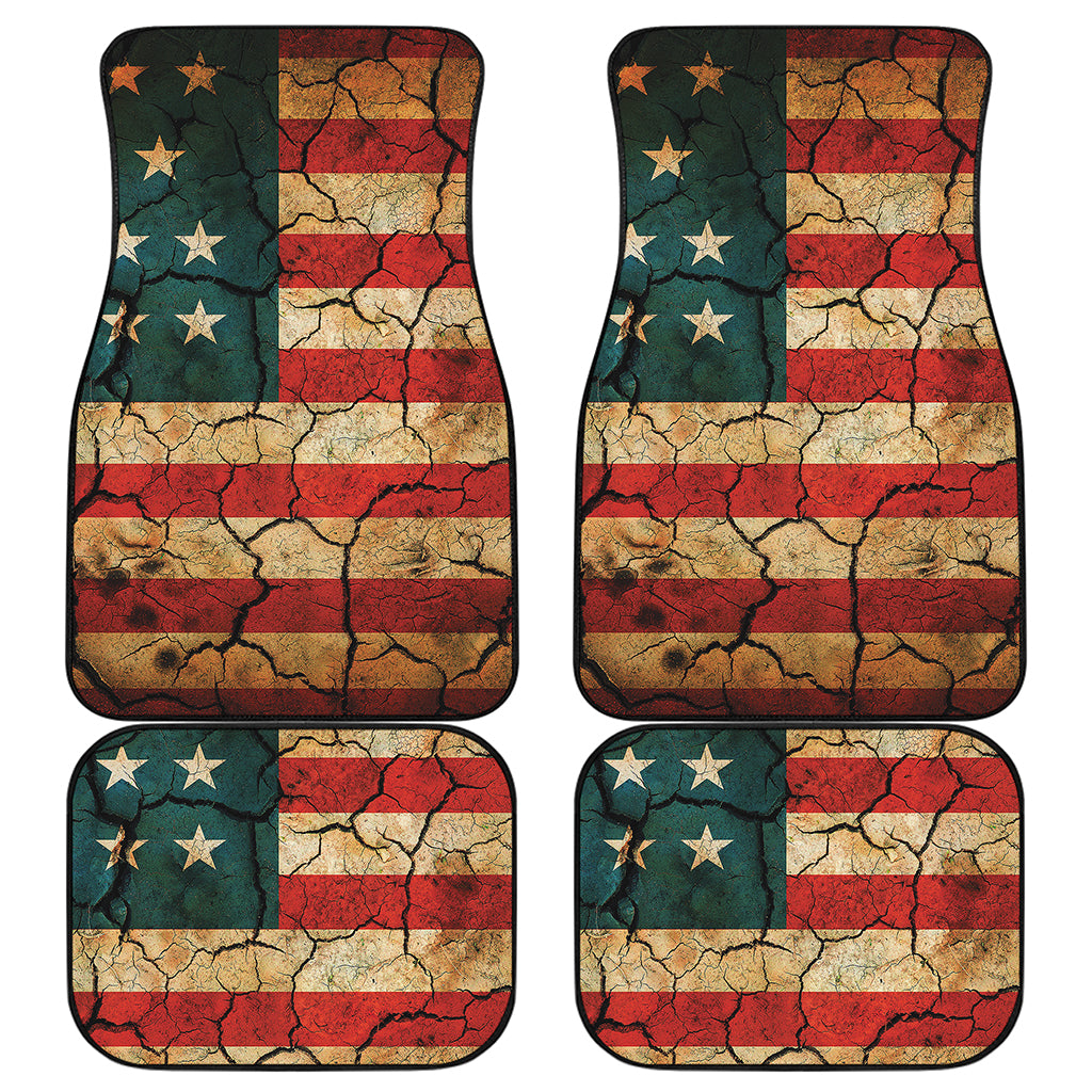 Cracked American Flag Print Front and Back Car Floor Mats