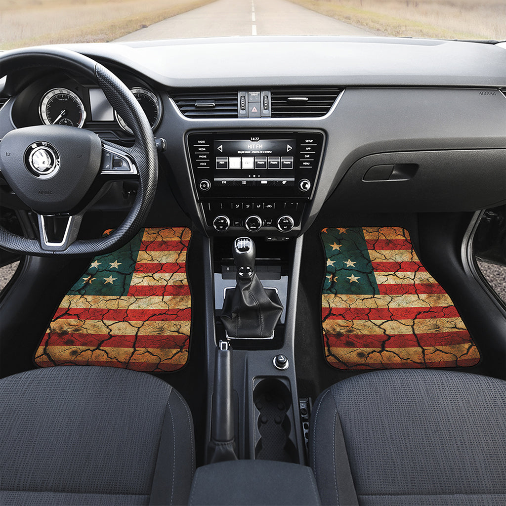 Cracked American Flag Print Front and Back Car Floor Mats