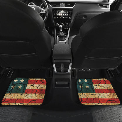 Cracked American Flag Print Front and Back Car Floor Mats