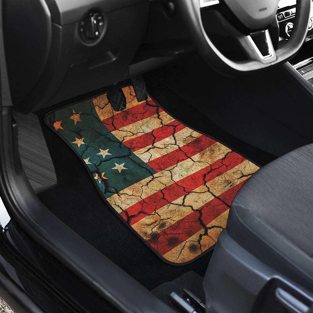 Cracked American Flag Print Front and Back Car Floor Mats