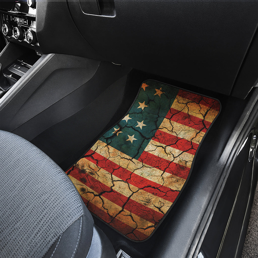 Cracked American Flag Print Front and Back Car Floor Mats