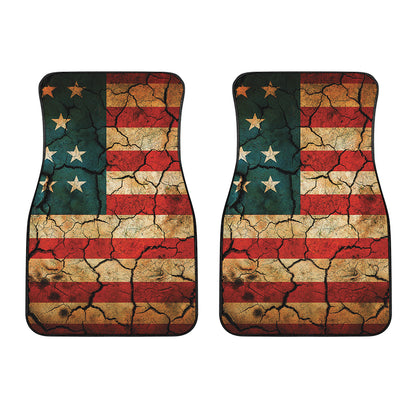 Cracked American Flag Print Front Car Floor Mats