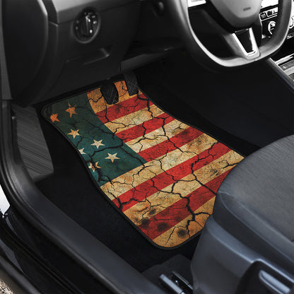 Cracked American Flag Print Front Car Floor Mats