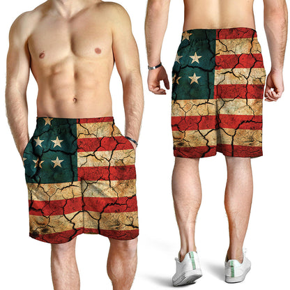 Cracked American Flag Print Men's Shorts