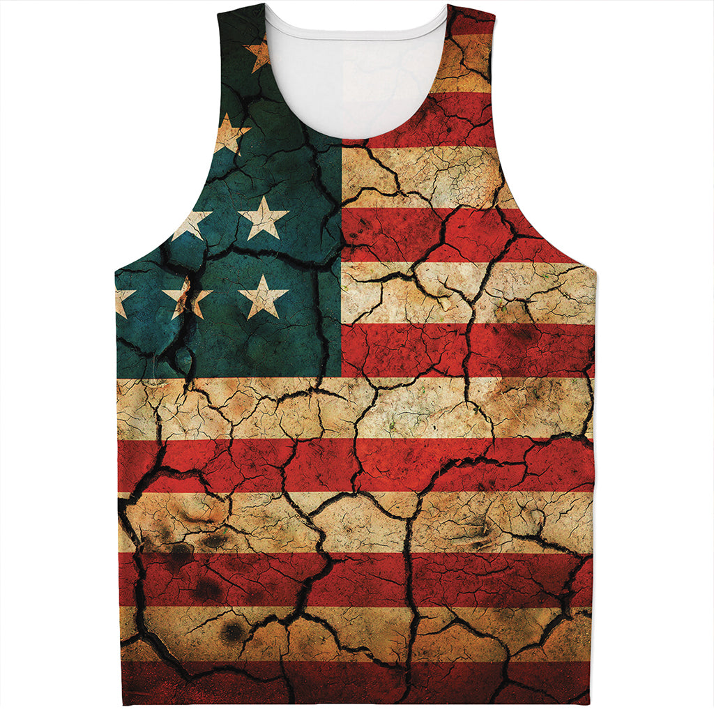 Cracked American Flag Print Men's Tank Top