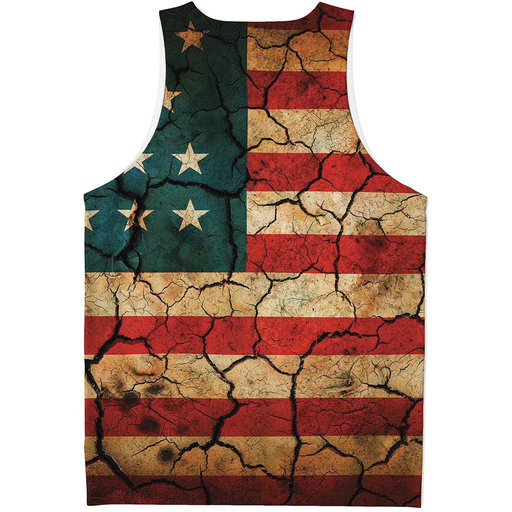 Cracked American Flag Print Men's Tank Top