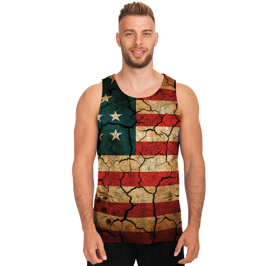 Cracked American Flag Print Men's Tank Top