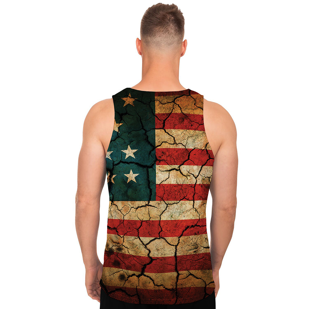 Cracked American Flag Print Men's Tank Top