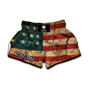 Cracked American Flag Print Muay Thai Boxing Shorts