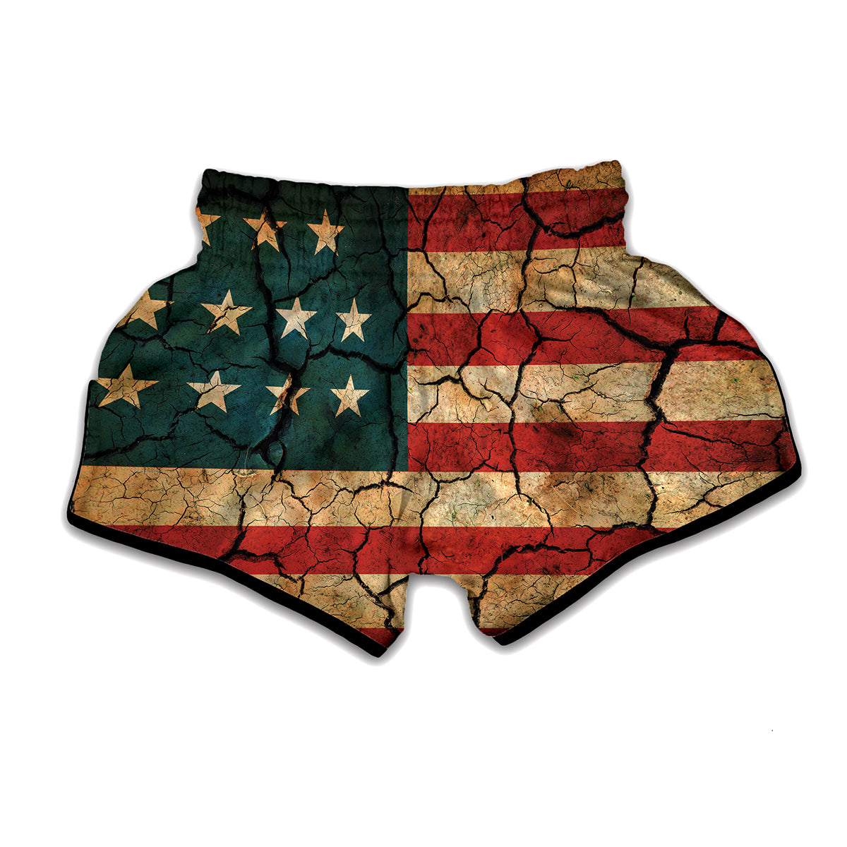 Cracked American Flag Print Muay Thai Boxing Shorts