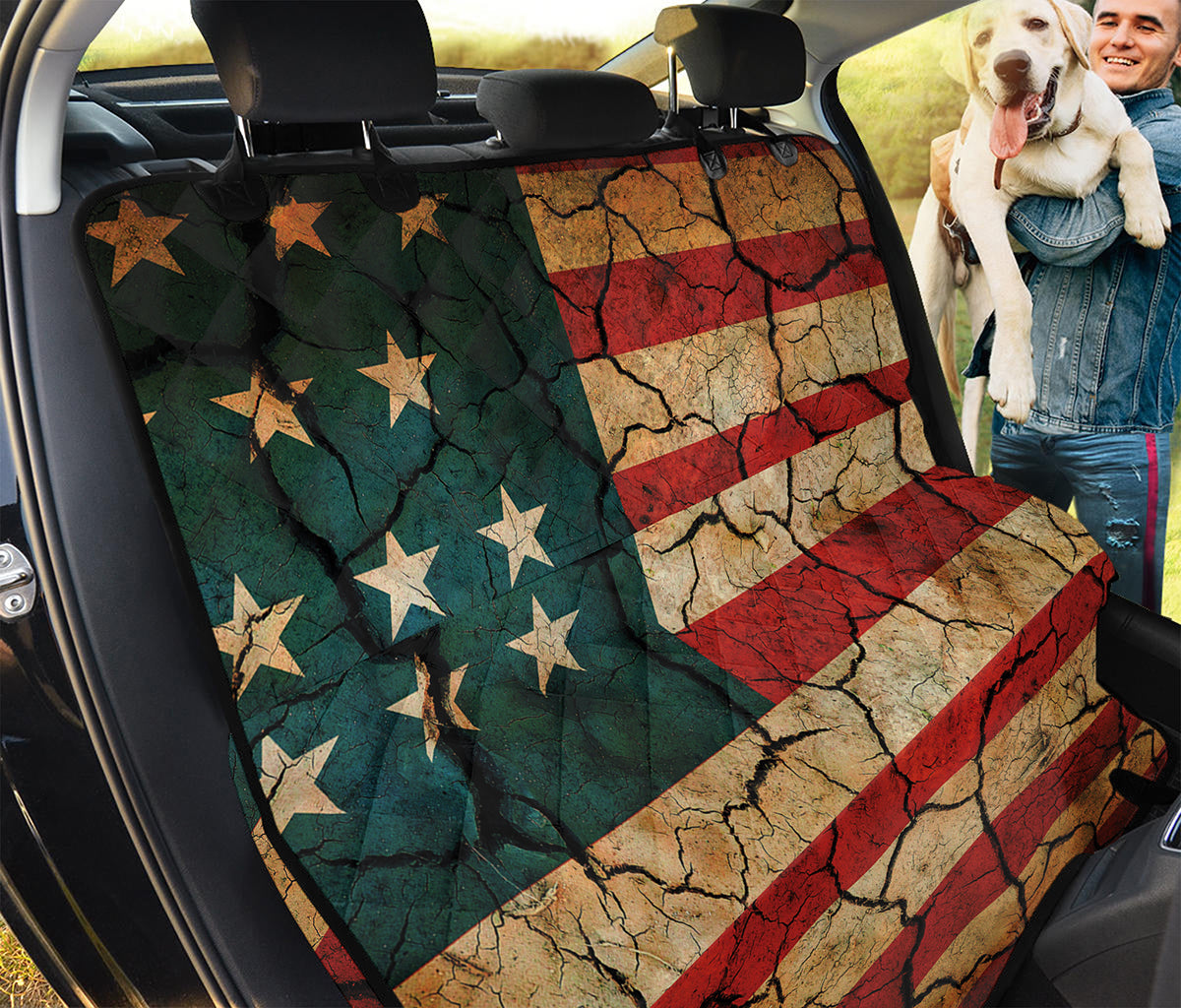 Cracked American Flag Print Pet Car Back Seat Cover