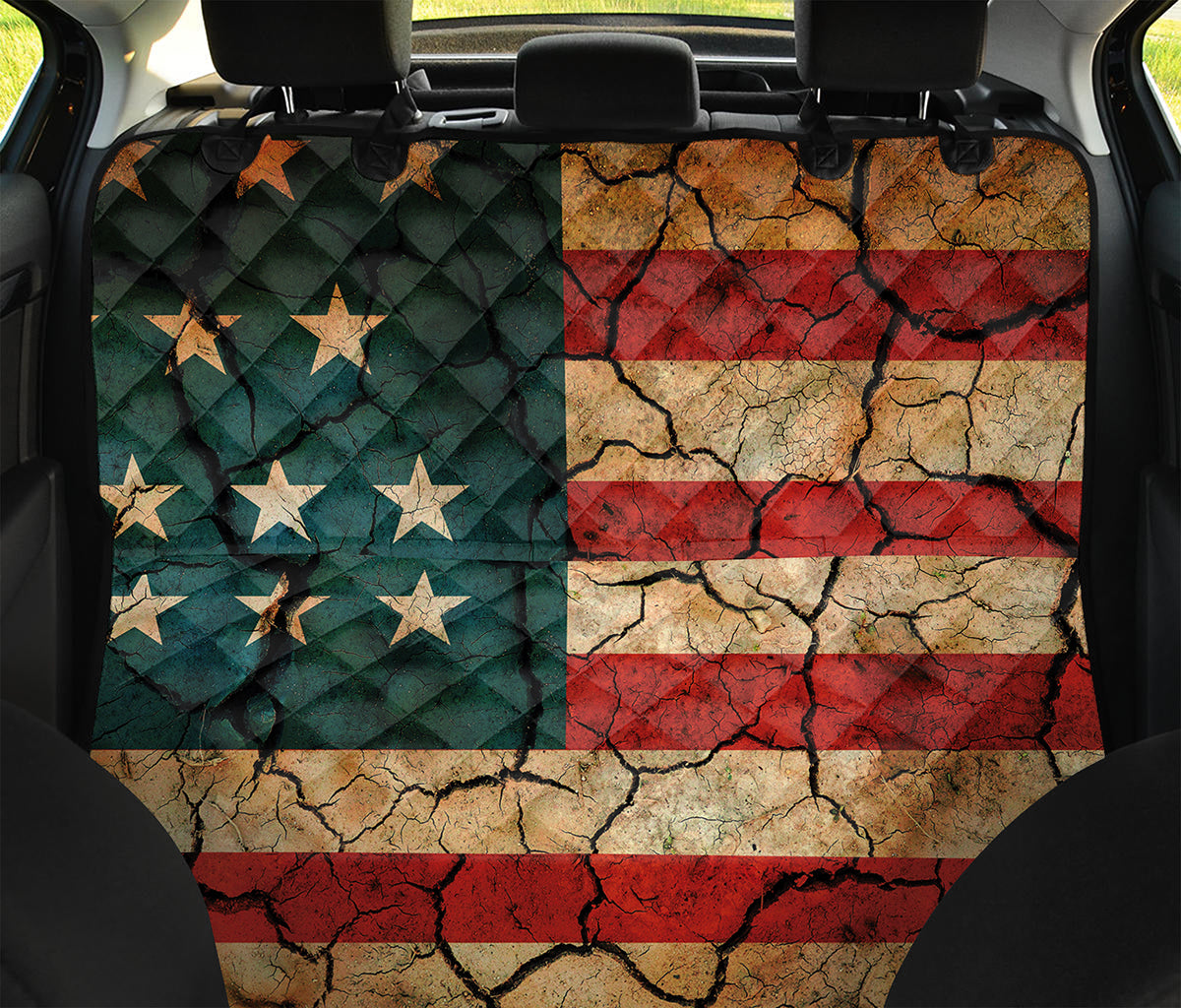 Cracked American Flag Print Pet Car Back Seat Cover