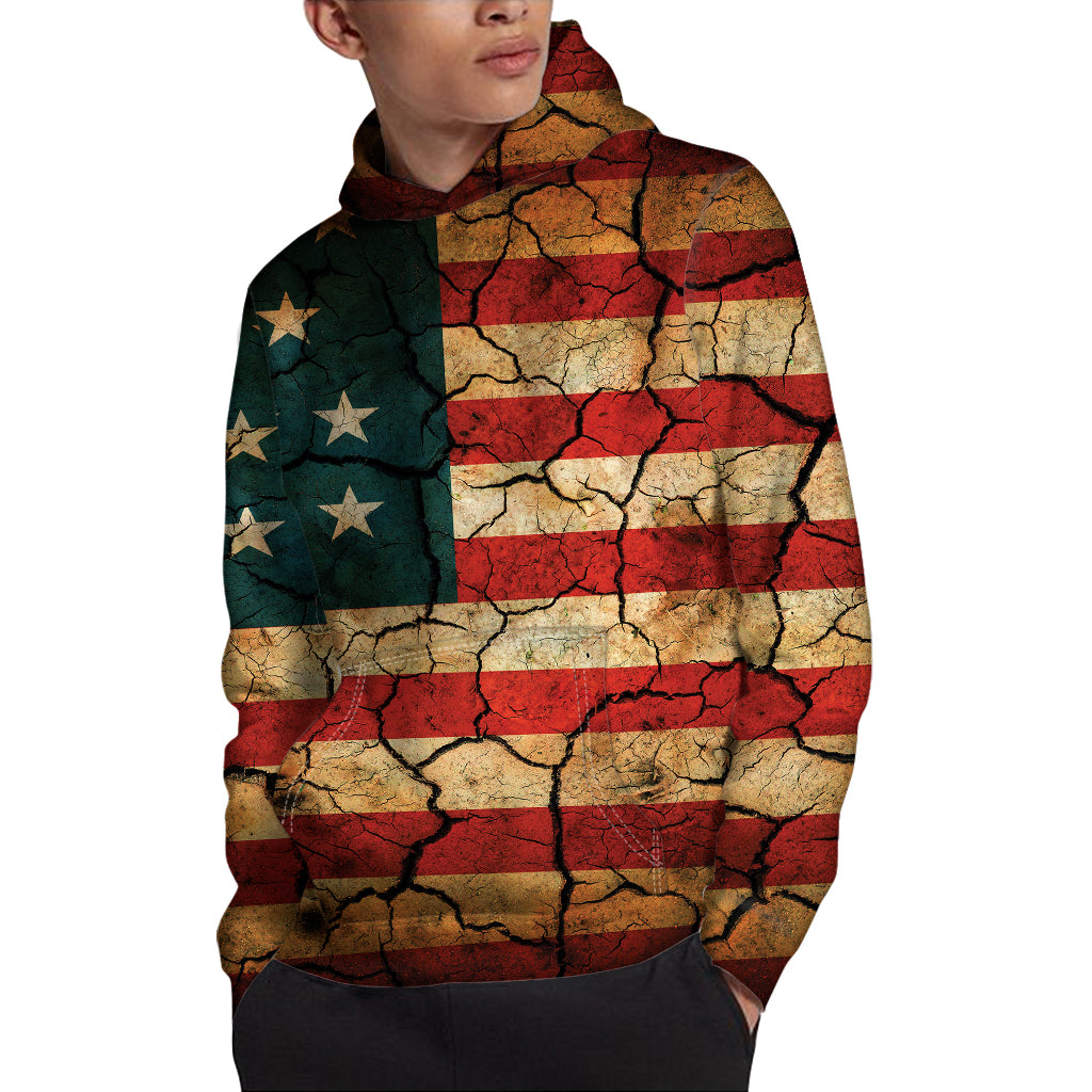 Cracked American Flag Print Pullover Hoodie
