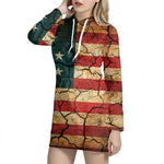 Cracked American Flag Print Pullover Hoodie Dress