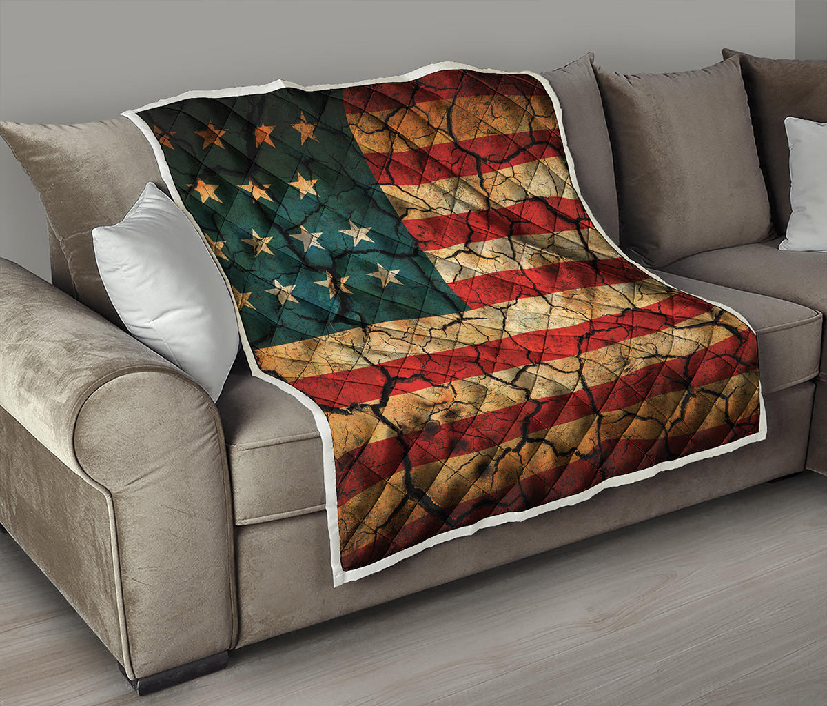 Cracked American Flag Print Quilt