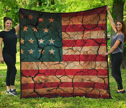 Cracked American Flag Print Quilt