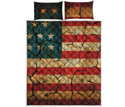 Cracked American Flag Print Quilt Bed Set