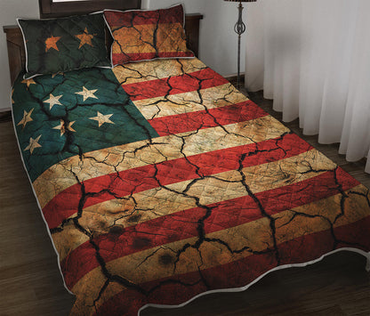 Cracked American Flag Print Quilt Bed Set