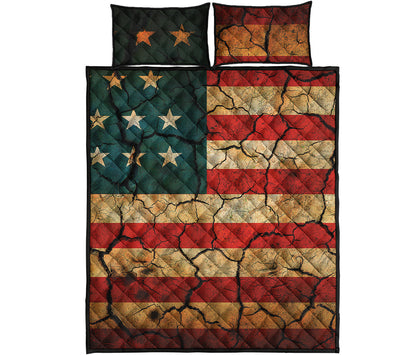 Cracked American Flag Print Quilt Bed Set