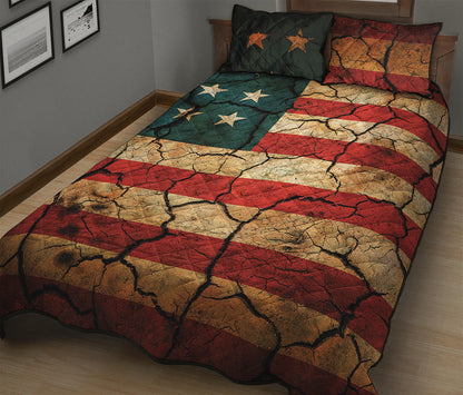 Cracked American Flag Print Quilt Bed Set