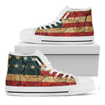 Cracked American Flag Print White High Top Shoes