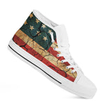 Cracked American Flag Print White High Top Shoes