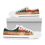 Cracked American Flag Print White Low Top Shoes