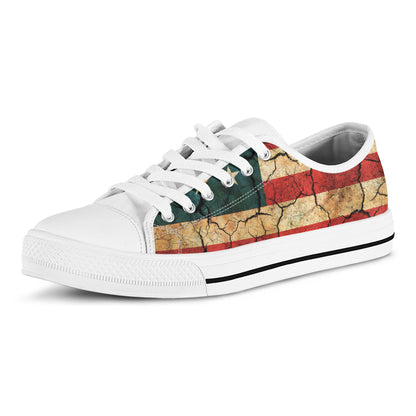 Cracked American Flag Print White Low Top Shoes