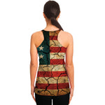 Cracked American Flag Print Women's Racerback Tank Top
