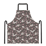 Crane Bird And Flower Pattern Print Apron