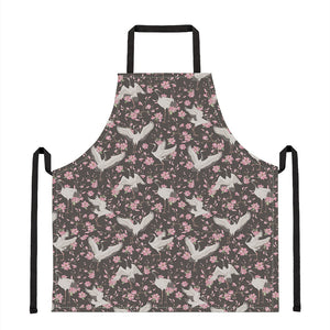 Crane Bird And Flower Pattern Print Apron