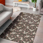 Crane Bird And Flower Pattern Print Area Rug