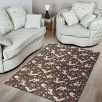 Crane Bird And Flower Pattern Print Area Rug
