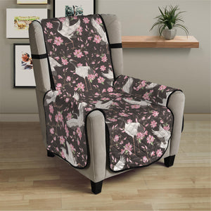 Crane Bird And Flower Pattern Print Armchair Protector