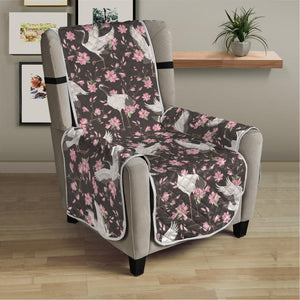 Crane Bird And Flower Pattern Print Armchair Protector