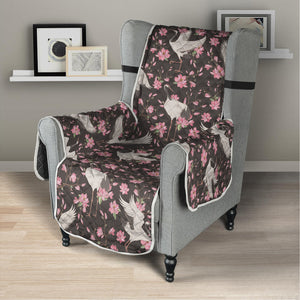 Crane Bird And Flower Pattern Print Armchair Protector