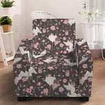 Crane Bird And Flower Pattern Print Armchair Slipcover