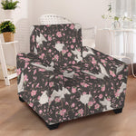 Crane Bird And Flower Pattern Print Armchair Slipcover