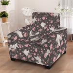 Crane Bird And Flower Pattern Print Armchair Slipcover