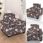 Crane Bird And Flower Pattern Print Armchair Slipcover